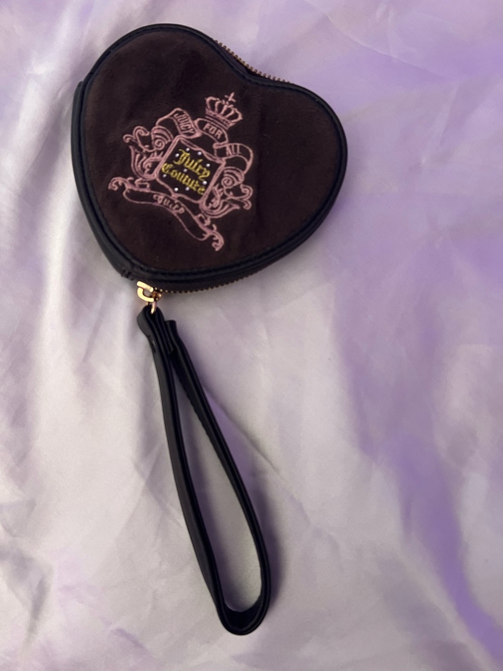 Juicy Couture Brown Heart-Shaped Wristlet Wallet with Pink Logo